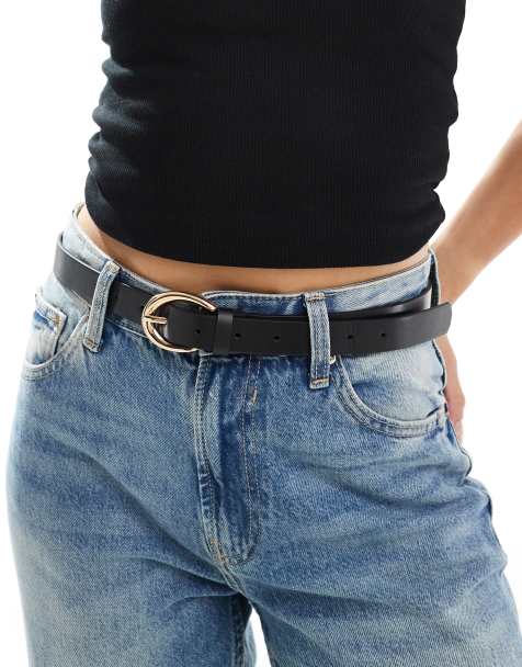 ASOS DESIGN – Taillen- und Hüftgürtel in Schwarz mit abstrakter, halbmondförmiger Schnalle - view 1