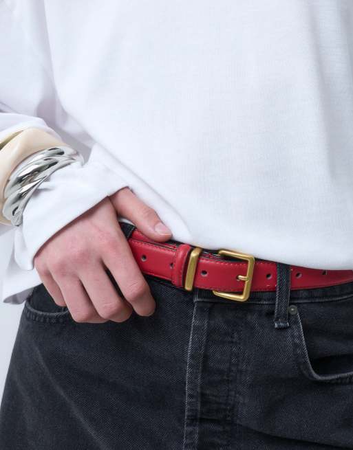 ASOS DESIGN Taillen- und Hüftgürtel mit eckiger Schnalle in Rot, 2 von 4