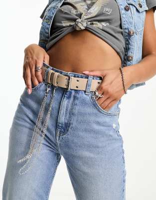 ASOS DESIGN - Taillen- und Hüftjeansgürtel in Steinbeige mit Ösen und Kettendetail-Neutral