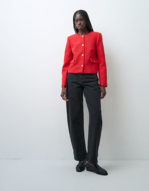 ASOS DESIGN taillierte Bouclé-Jacke in Rot - view 1
