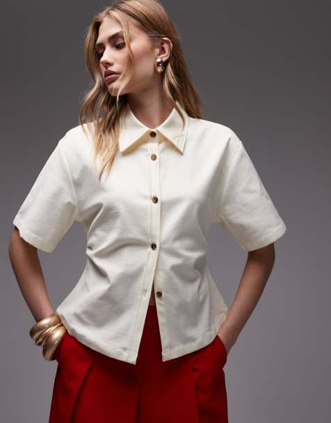 ASOS DESIGN – Taillierte Hemdbluse in Elfenbeinweiß mit Fledermausärmeln - view 1