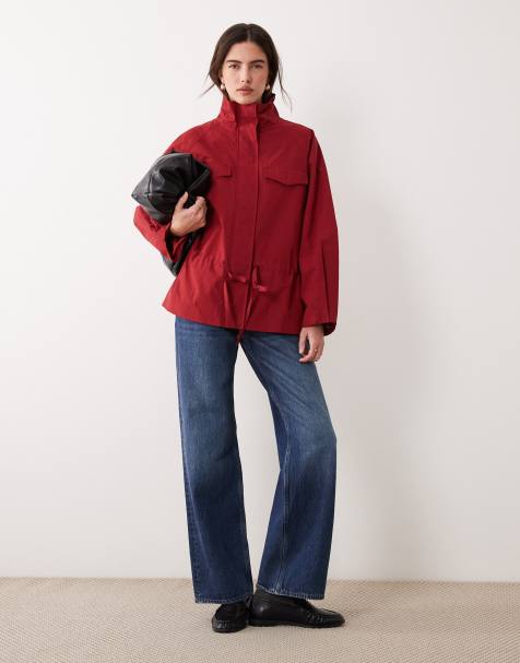 ASOS DESIGN – Taillierte, locker geschnittene Utility-Jacke in Rot mit Stehkragen - view 1