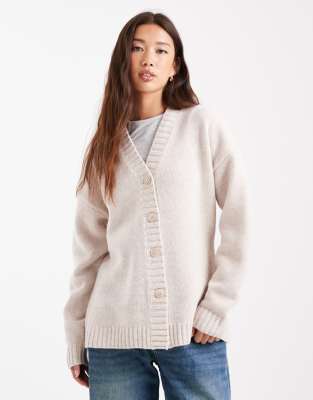 ASOS DESIGN - Taillierte Longline-Strickjacke aus Lammwolle in Weiß