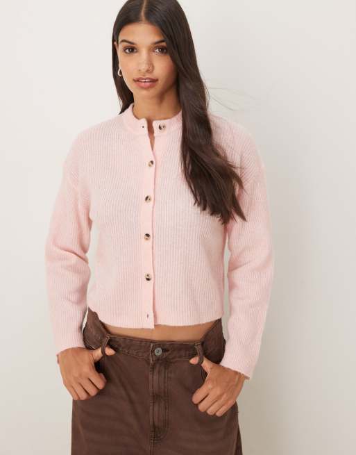 ASOS DESIGN – Taillierte Strickjacke in Rosa mit Alpaka-Wolle