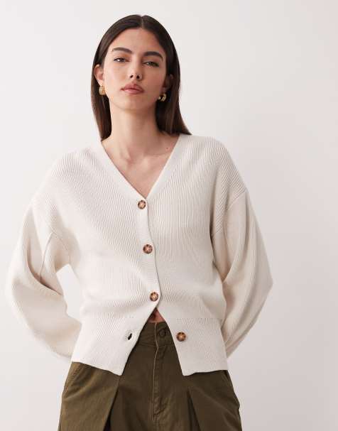 ASOS DESIGN – Taillierte, strukturierte Strickjacke in Cremeweiß - view 1