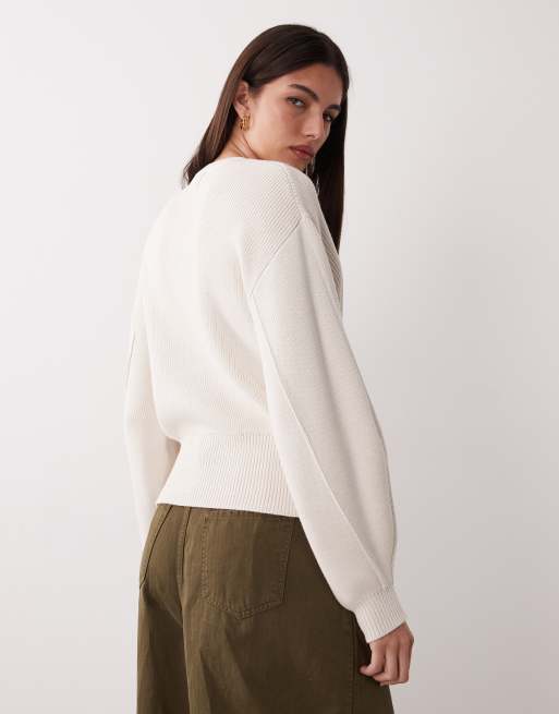 ASOS DESIGN – Taillierte, strukturierte Strickjacke in Cremeweiß, 4 von 4