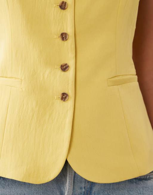 ASOS DESIGN taillierte Weste mit U-Ausschnitt in Gelb, 3 von 4