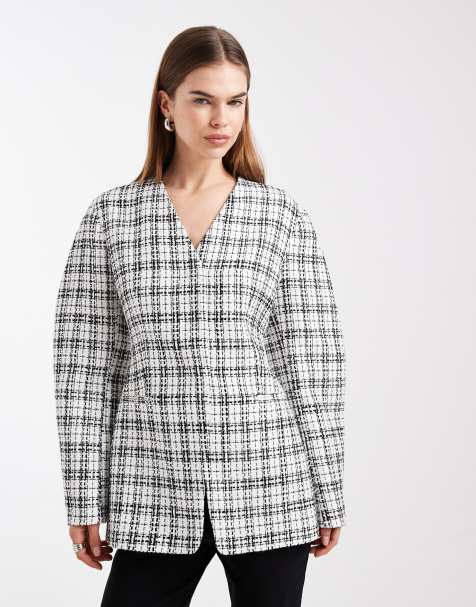 ASOS DESIGN – Taillierter Blazer aus Tweed in Ecru - view 1