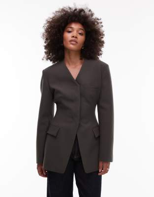 ASOS DESIGN - Taillierter Blazer in Olivgrün mit hoch angesetztem Reverskragen