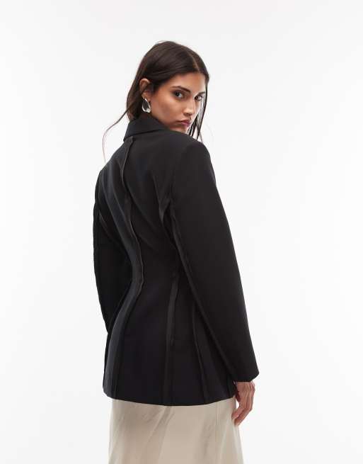 ASOS DESIGN – Taillierter Blazer in Schwarz mit sichtbaren Nähten und Schulterpolstern, 2 von 4