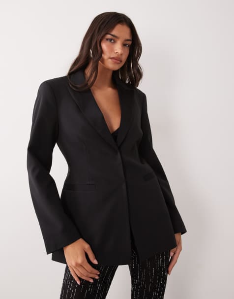 ASOS DESIGN taillierter Blazer mit geformter Hüfte im Smoking-Stil in Schwarz - view 1