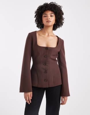 ASOS DESIGN - Taillierter Korsett-Blazer in Schokobraun-Brown