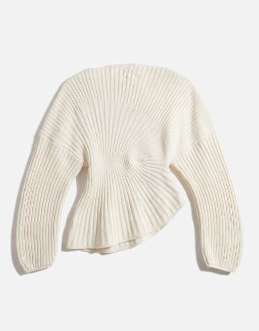ASOS DESIGN – Taillierter, plissierter Strickpullover in Ecru, 6 von 11