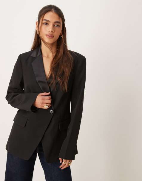 ASOS DESIGN – Taillierter Smoking-Blazer in Schwarz, Kombiteil - view 1