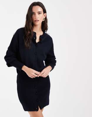 ASOS DESIGN - Tailliertes Mini-Strickkleid in Marineblau-Schwarz