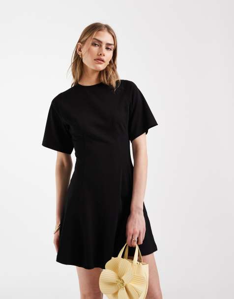 ASOS DESIGN – Tailliertes Minikleid in Schwarz mit Ziernaht - view 1