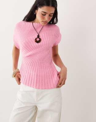 Tailliertes, plissiertes Strickoberteil in Rosa Rosa S