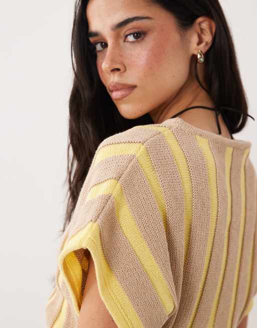 ASOS DESIGN – Tailliertes Strickoberteil in gestreiftem Braun, 3 von 4