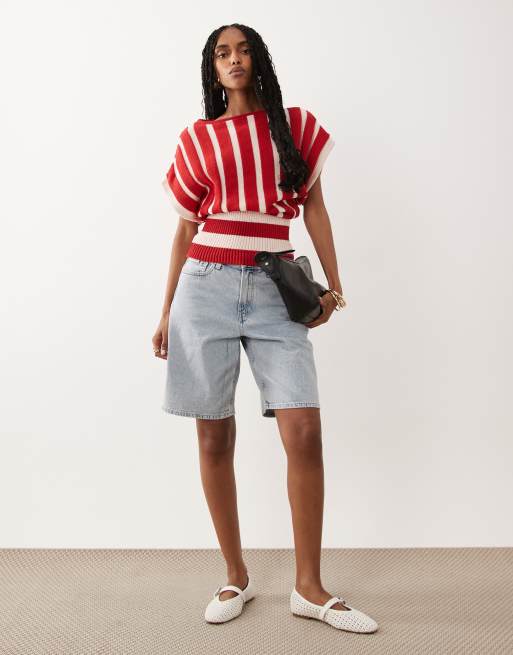 ASOS DESIGN – Tailliertes Strickoberteil in gestreiftem Rot, 2 von 4