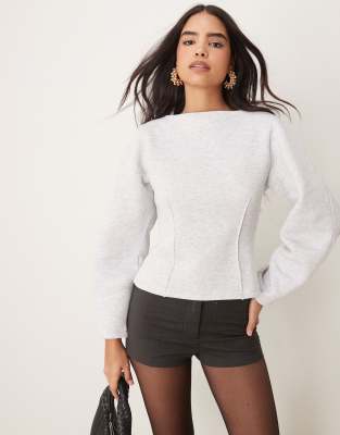 ASOS DESIGN - Tailliertes Sweatshirt in Grau mit Sichtnaht