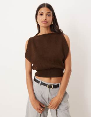 ASOS DESIGN - Tailliertes Tanktop aus Strickstoff in Mokka-Brown