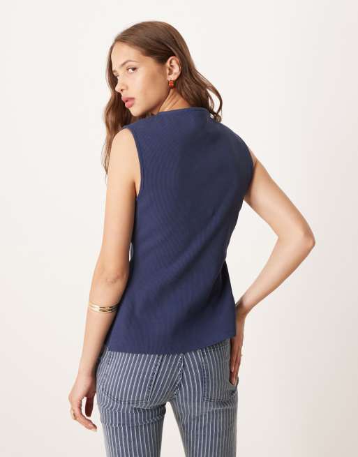 ASOS DESIGN – Tailliertes Westen-Top in Marineblau mit Knopfleiste und Longline-Schnitt, 4 von 4
