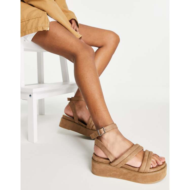 ASOS DESIGN Tailor padded strappy flatform sandals in beige