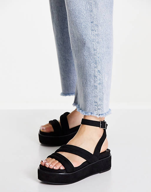 Shoes Sandals/Tailor padded strappy flatform sandals in black 