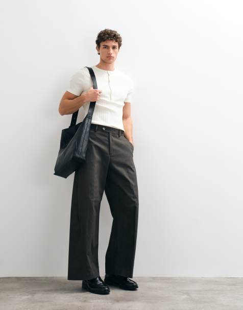 ASOS DESIGN tailored 100% cotton barrel leg pants in charcoal - view 1