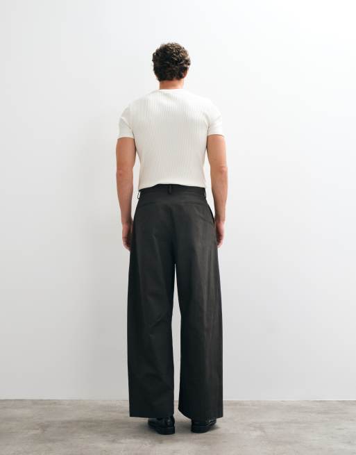 ASOS DESIGN tailored 100% cotton barrel leg trousers in charcoal, 2 of 5