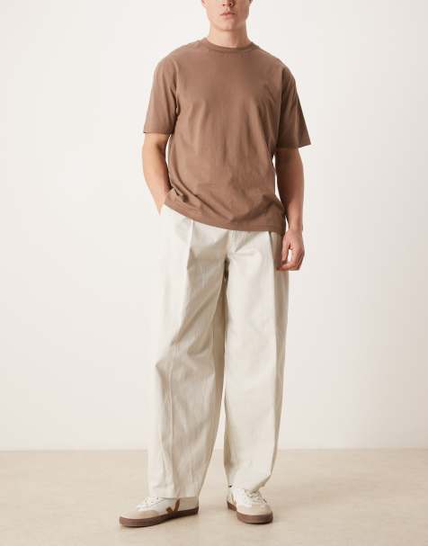 ASOS DESIGN tailored 100% cotton barrel leg trousers in ecru heavyweight twill - view 1