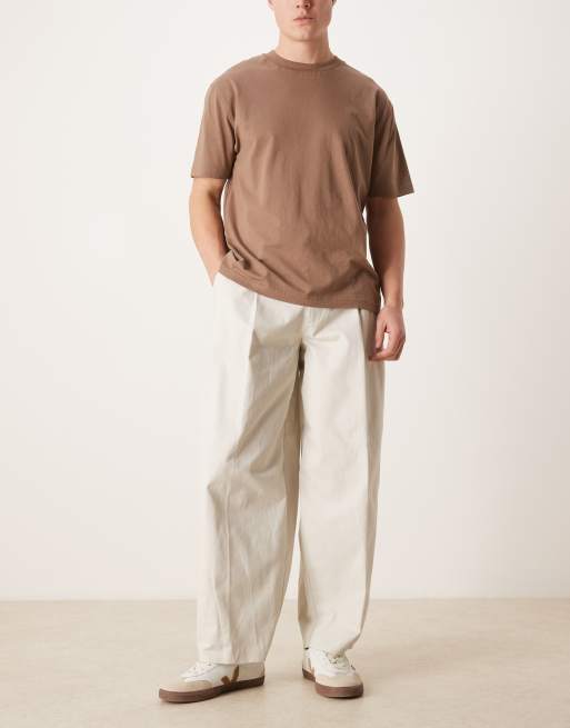 ASOS DESIGN tailored 100% cotton barrel leg trousers in ecru heavyweight twill, 2 of 5