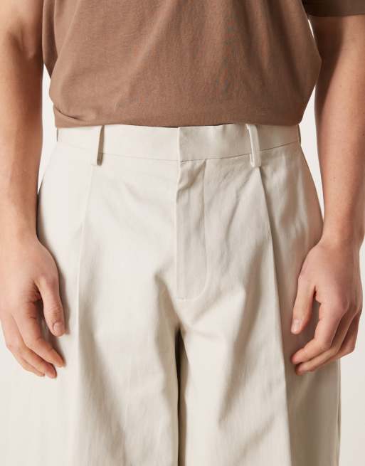 ASOS DESIGN tailored 100% cotton barrel leg trousers in ecru heavyweight twill, 4 of 5