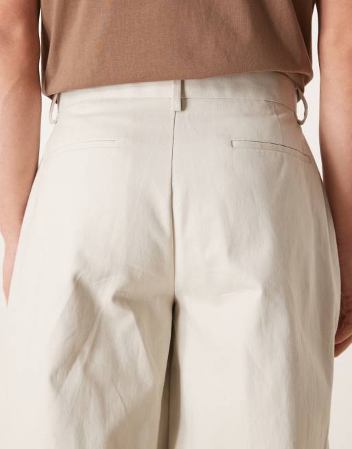 ASOS DESIGN tailored 100% cotton barrel leg trousers in ecru heavyweight twill, 5 of 5