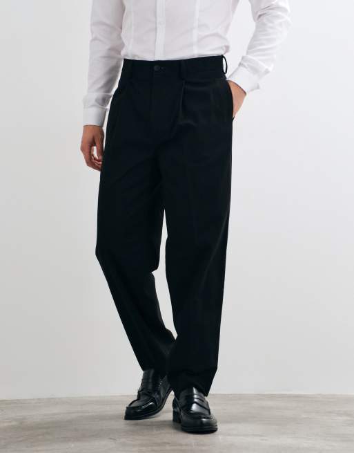 ASOS DESIGN tailored 100% cotton oversized tapered pleated pants in black, 2 of 5