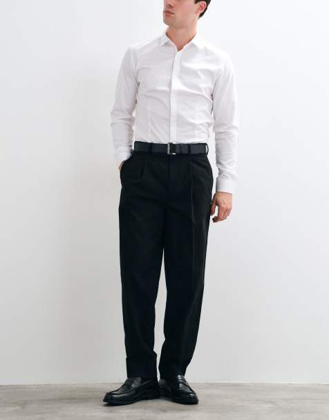 ASOS DESIGN tailored 100% cotton oversized tapered pleated trousers in black - view 1