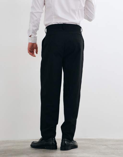 ASOS DESIGN tailored 100% cotton oversized tapered pleated trousers in black, 5 of 5