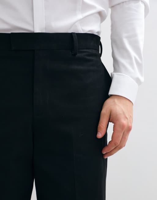 ASOS DESIGN tailored 100% cotton relaxed tapered pants in black, 3 of 5