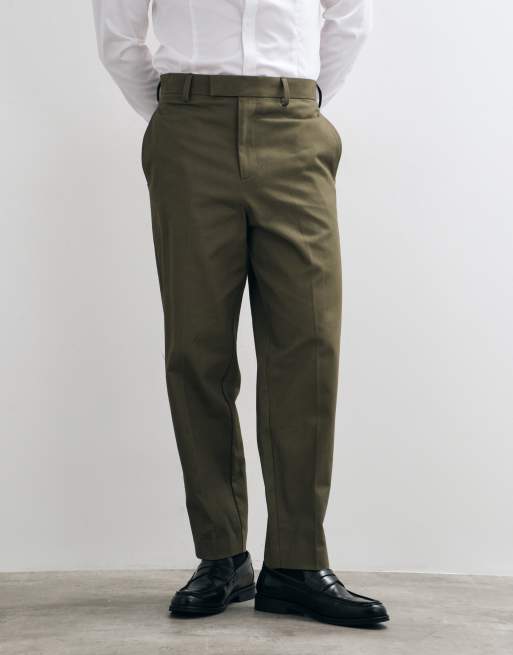 ASOS DESIGN tailored 100% cotton relaxed tapered pants in khaki, 2 of 5