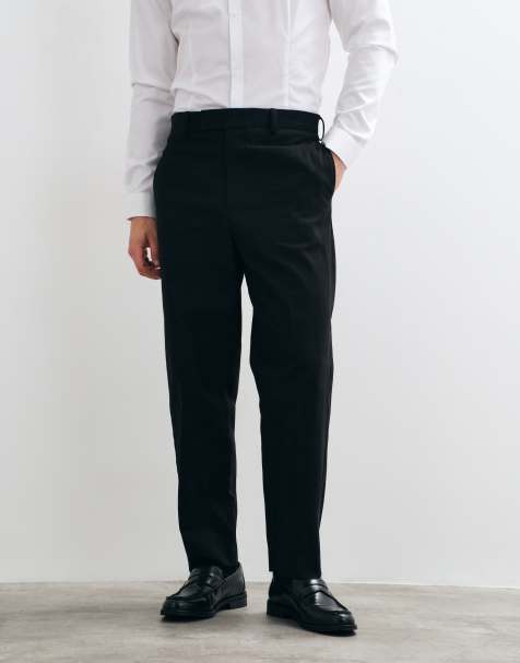 ASOS DESIGN tailored 100% cotton relaxed tapered trousers in black - view 1