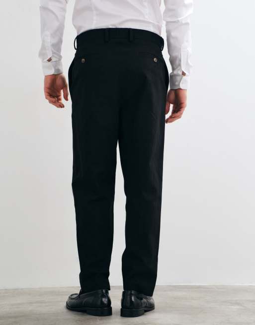 ASOS DESIGN tailored 100% cotton relaxed tapered trousers in black, 5 of 5