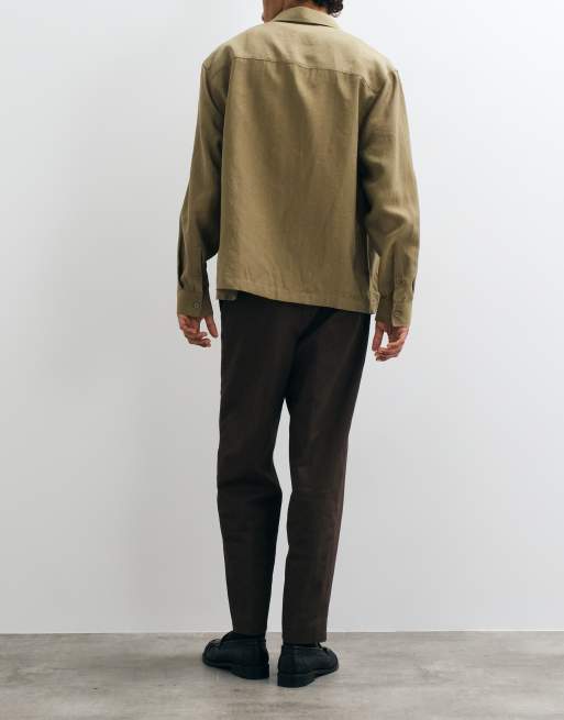 ASOS DESIGN tailored 100% cotton relaxed tapered trousers in dark brown, 3 of 5