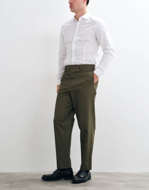 ASOS DESIGN tailored 100% cotton relaxed tapered trousers in khaki - view 1
