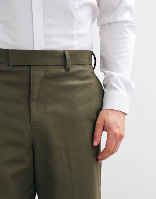 ASOS DESIGN tailored 100% cotton relaxed tapered trousers in khaki, 3 of 5