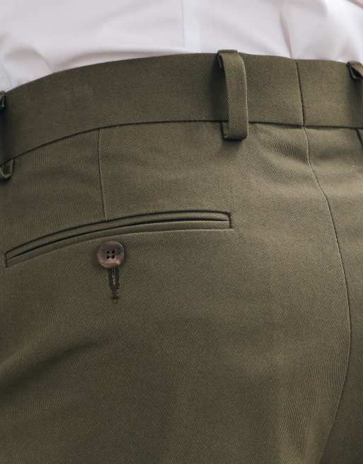 ASOS DESIGN tailored 100% cotton relaxed tapered trousers in khaki, 4 of 5