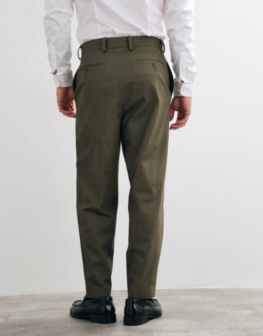 ASOS DESIGN tailored 100% cotton relaxed tapered trousers in khaki, 5 of 5