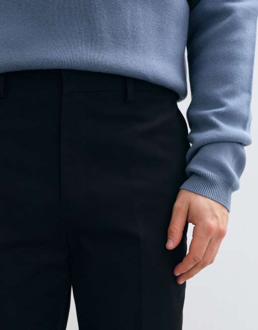ASOS DESIGN tailored 100% cotton tapered pants in black with turnups, 3 of 5