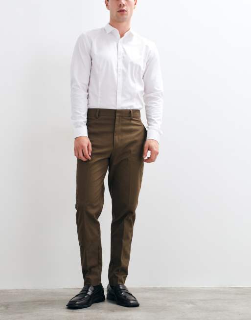 ASOS DESIGN tailored 100% cotton tapered pants in brown with turnups, 2 of 5