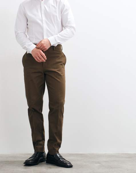 ASOS DESIGN tailored 100% cotton tapered pants in brown - view 1