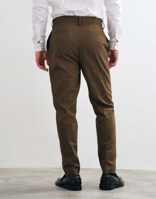 ASOS DESIGN tailored 100% cotton tapered trousers in brown with turnups, 5 of 5